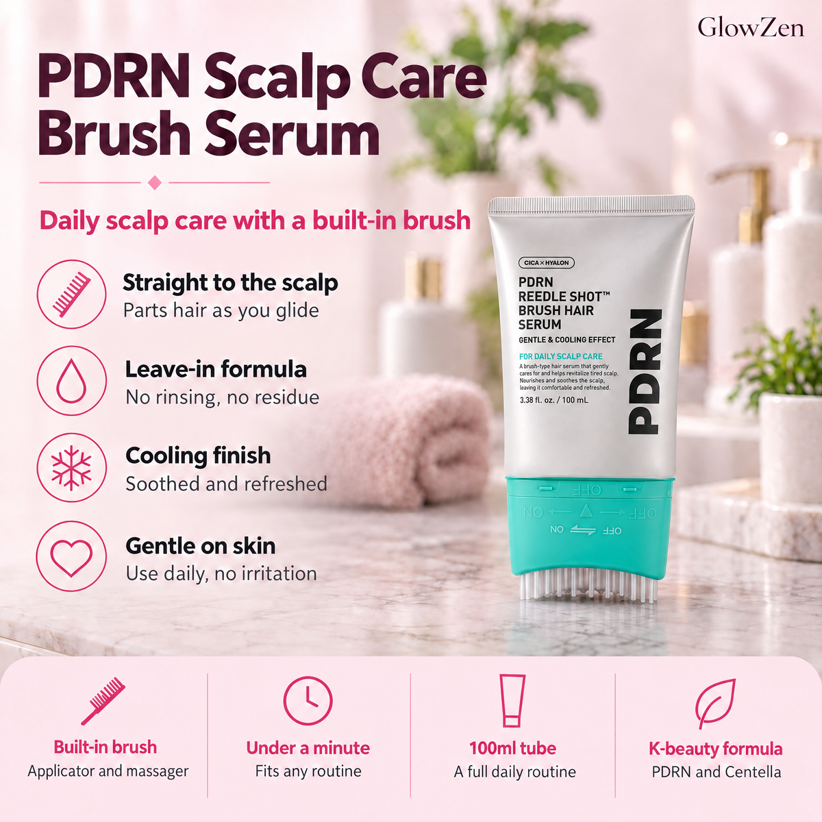 GlowZen PDRN Scalp Care Brush Serum
